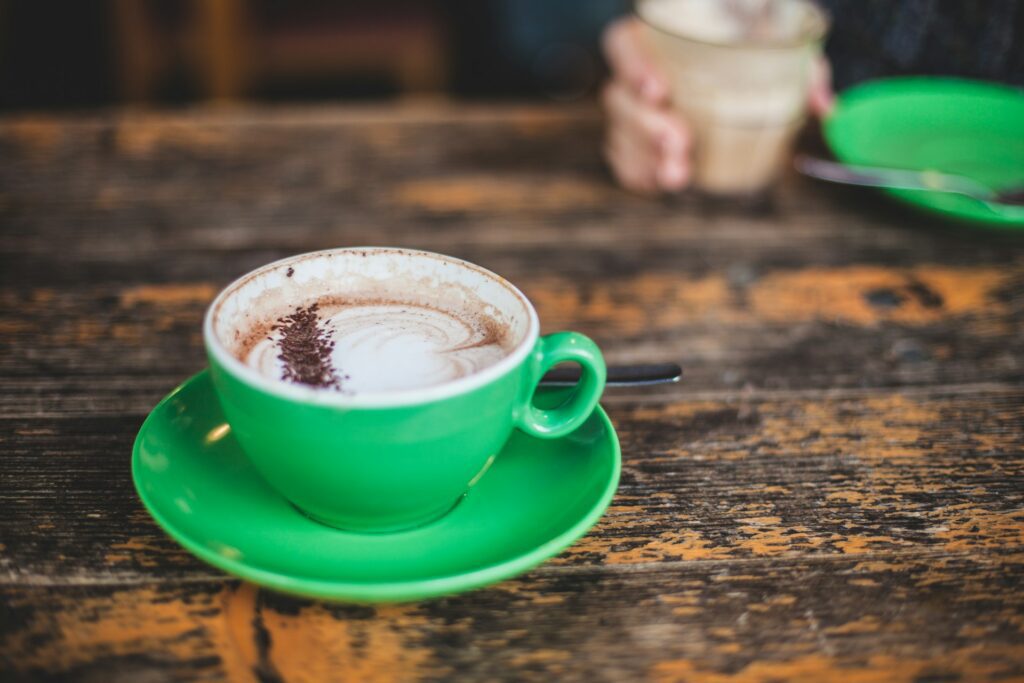 hot chocolate in a green mug